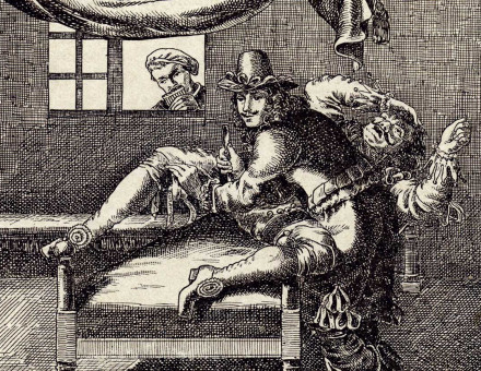 Patient under restraint. 17th-century engraving by J. Droit © Mary Evans Picture Library.