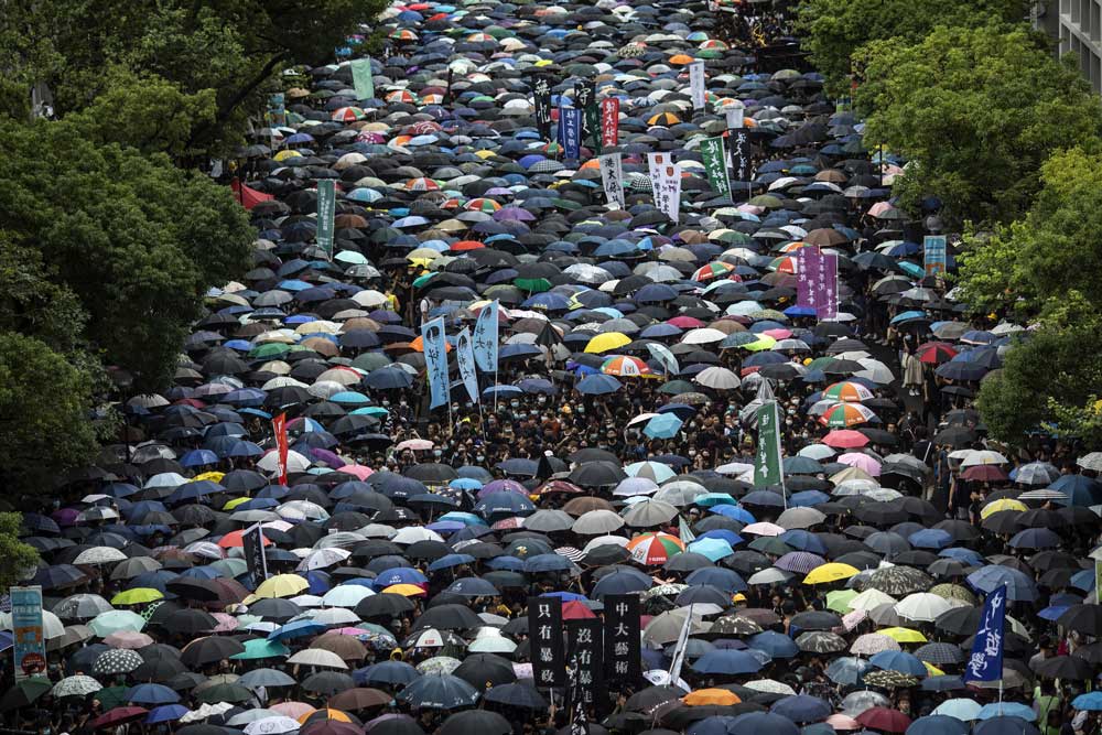 student boycott rally on the University Mall at the Chinese University of Hong Kong (CUHK),  2 September 2019.