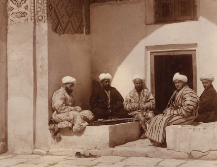 Group of students, Samarkand, c.1910. Photographed by Sergeĭ Mikhaĭlovich Prokudin-Gorskiĭ. Library of Congress.