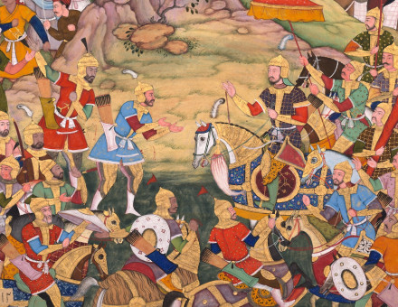 A Mughal depiction of the Siege of Arbela in the era of Hulagu Khan, c. 1596. 