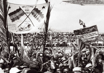 Rastafari await the  arrival of Haile Selassie I at Palisadoes Airport, Kingston, Jamaica,  21 April 1966.