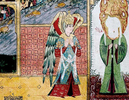 Muhammad is visited by the Archangel Gabriel at Al-Masjid an-Nabawi, the Prophet’s Mosque, Medina. Turkish, 18th century