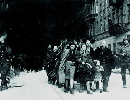 Civilian prisoners captured during the Warsaw Ghetto Uprising, 1943.